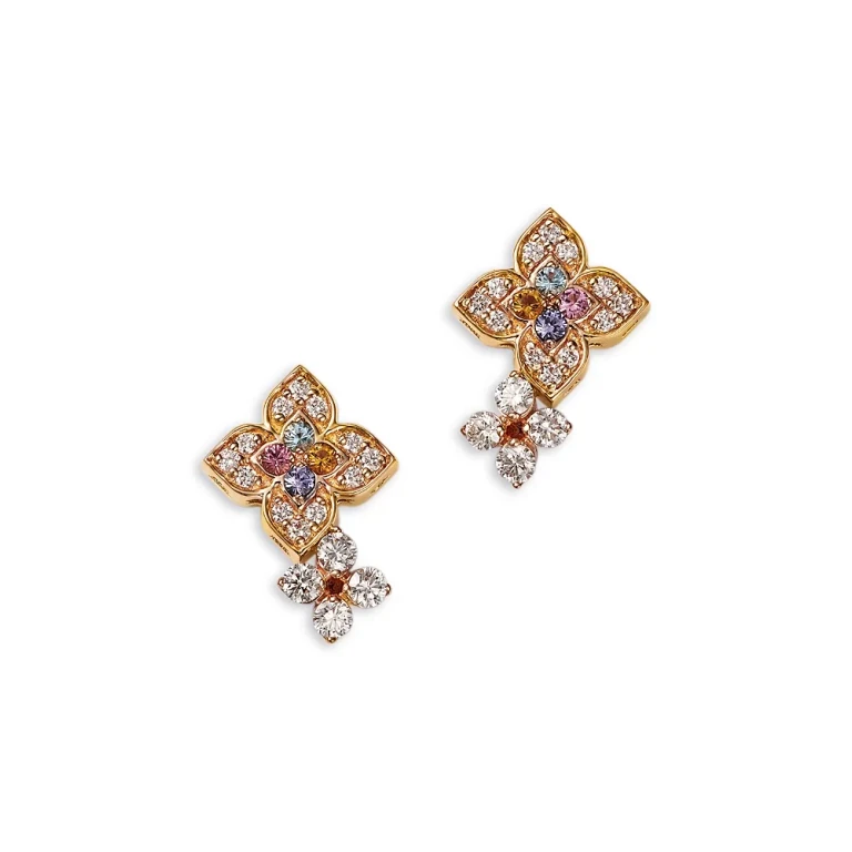 Roberto Coin 18K Rose Gold Venetian Princess Carnival Multi Gemstone & Diamond Double Flower Stud Earrings