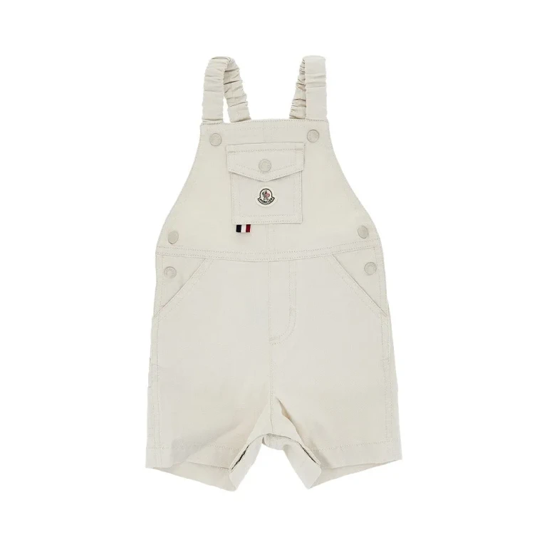 MONCLER Stretch cotton overalls with logo patch Kids 6-9M