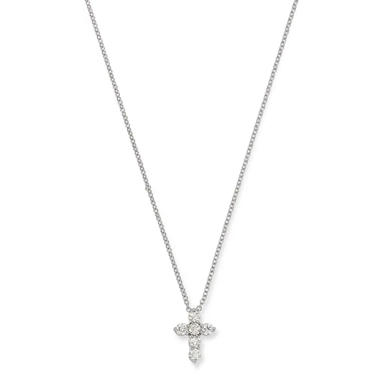 Diamond Cross Pendant Necklace in 14K White Gold, 0.30 tcw