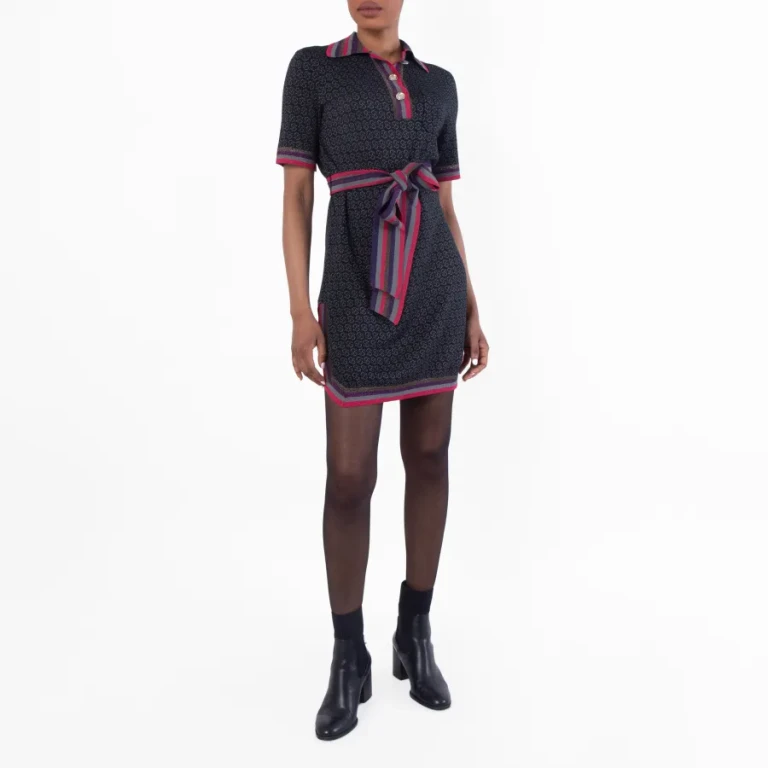 Ferragamo Gancio Quarter-Button Jacquard Dress
