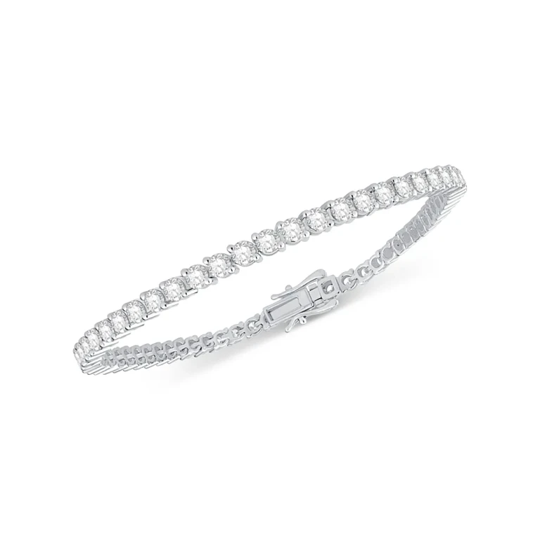 Certified Diamond Double Prong Tennis Bracelet in 14K White Gold, 5.0 tcw