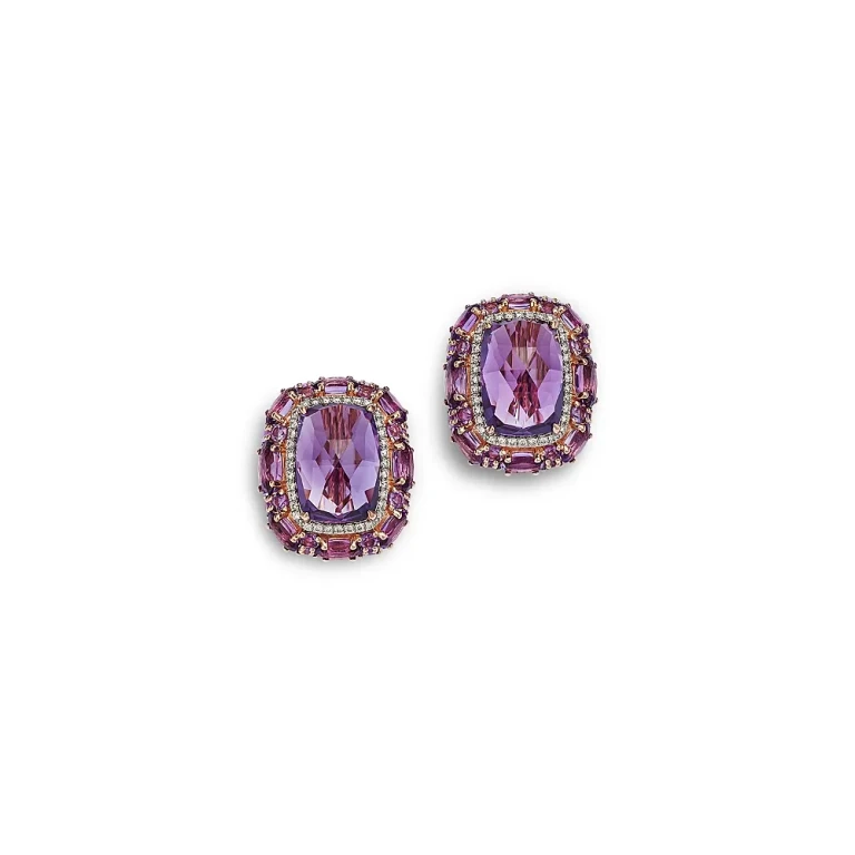 Fine Collection Amethyst & Diamond Halo Stud Earrings in 14K Rose Gold