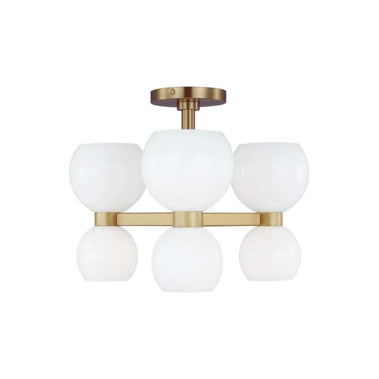Visual Comfort Studio Londyn 6-Light Ceiling Light in Burnished Brass With Milk White Glass by Kate Spade New York