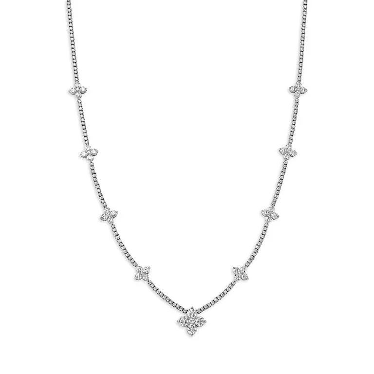 Luxe Collection Diamond Clover Station Necklace in 14K White Gold, 7.0 tcw