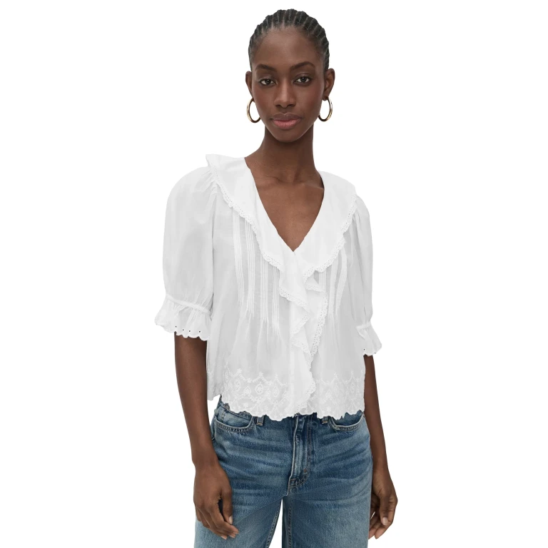 Madewell Ruffled Puff Sleeve Top White XXL