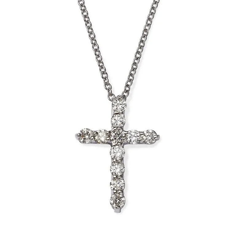 Diamond Small Cross Pendant Necklace in 14K White Gold, 0.33 tcw