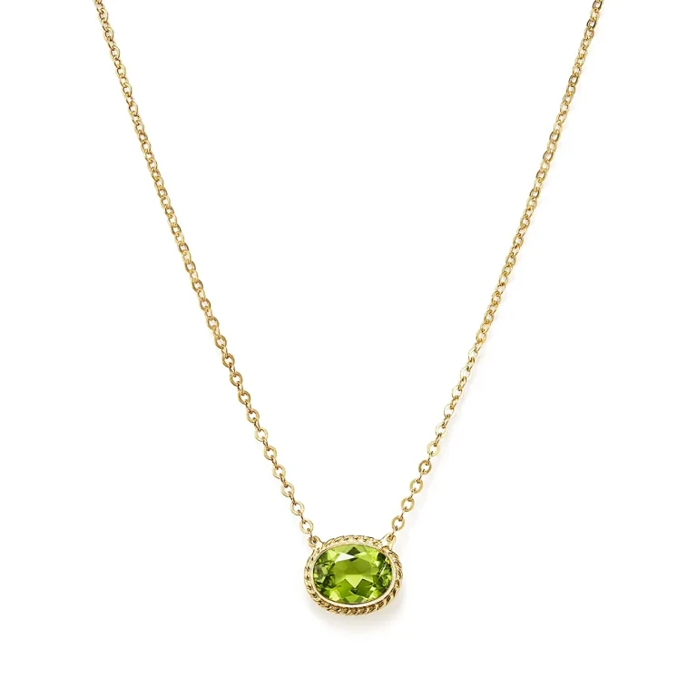Peridot Bezel Pendant Necklace in 14K Yellow Gold, 18