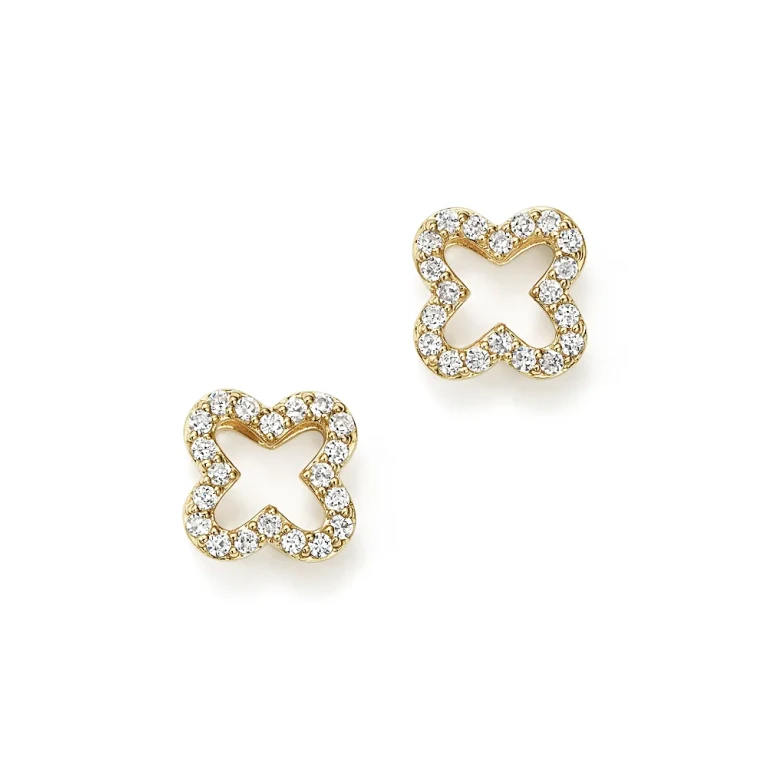 Diamond Clover Stud Earrings in 14K Yellow Gold, 0.20 tcw