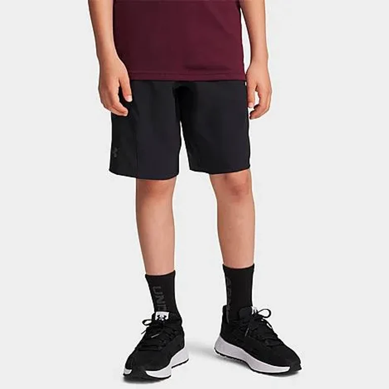 Under Armour Boys Big Kids Unstoppable Woven Shorts in Black/Pitch Grey Size: XS