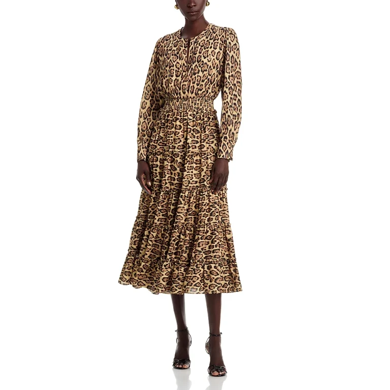 T Tahari Split-Neck Tiered Dress