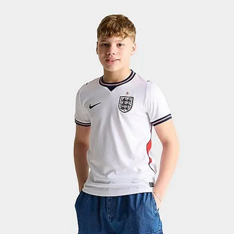 Nike Big Kids England 26 Stadium Home Dri-FIT Replica Soccer Jersey in White/Speed Red/Obsidian Size: XS