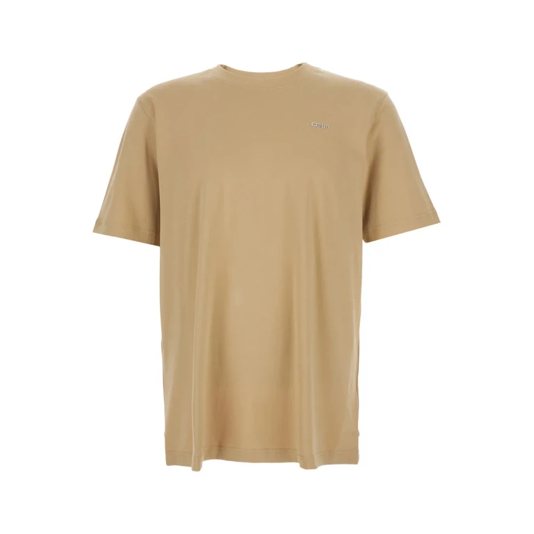 Diesel Beige T-shirt With Metal Logo Patch On The Front In Cotton For Men