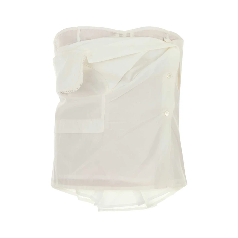 Miu Miu White Poplin Top Bianco Exterior: Cotton Linen Maglie - Women