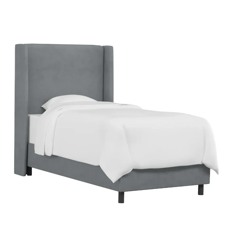 Sloane Velvet Dark Gray Curved Wingback Full Bed - Skyline Furniture