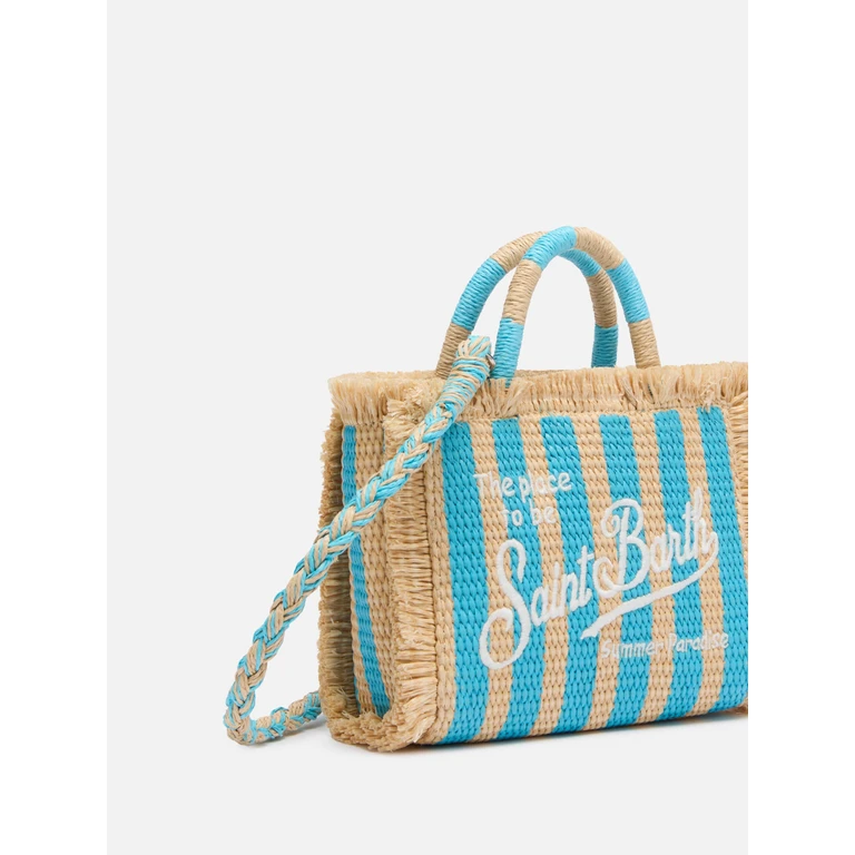 Mc2 Saint Barth Mini Vanity Straw Effect Bag With Striped Print Sky - Unisex