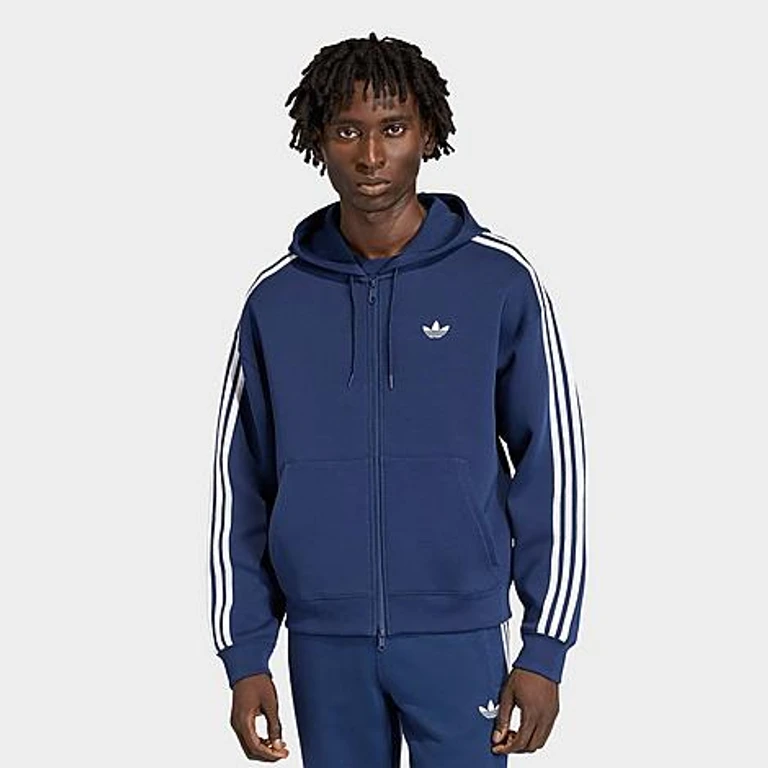 adidas Men's Originals adicolor Spacer Oversized Full-Zip Hoodie in Night Indigo Size: XS