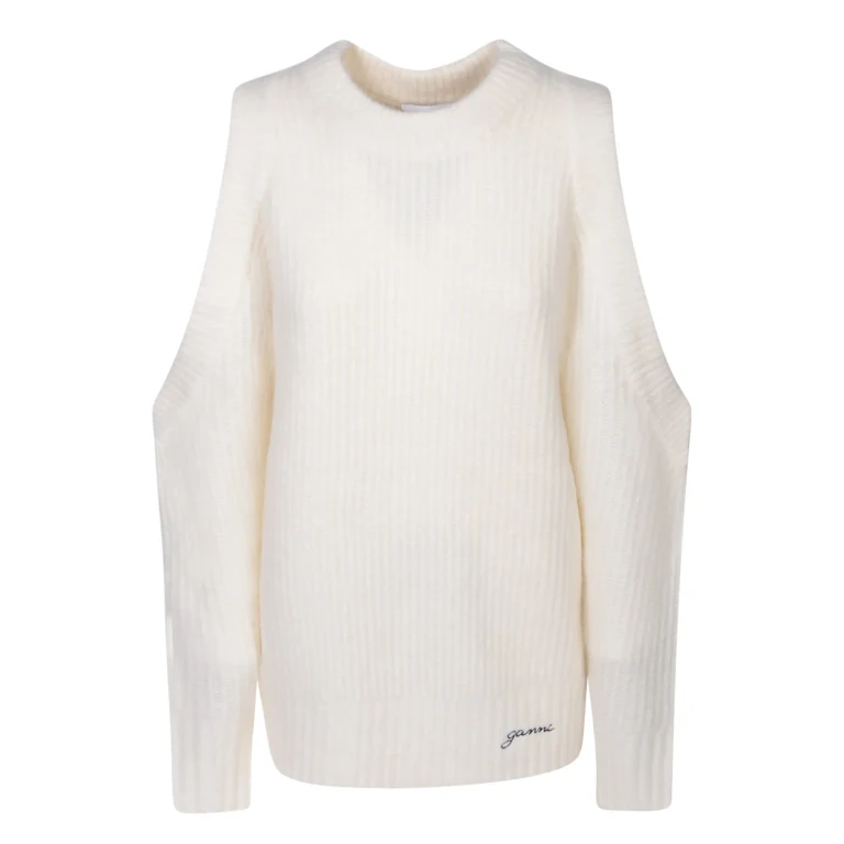 Ganni Pull Col Rond - Blanc