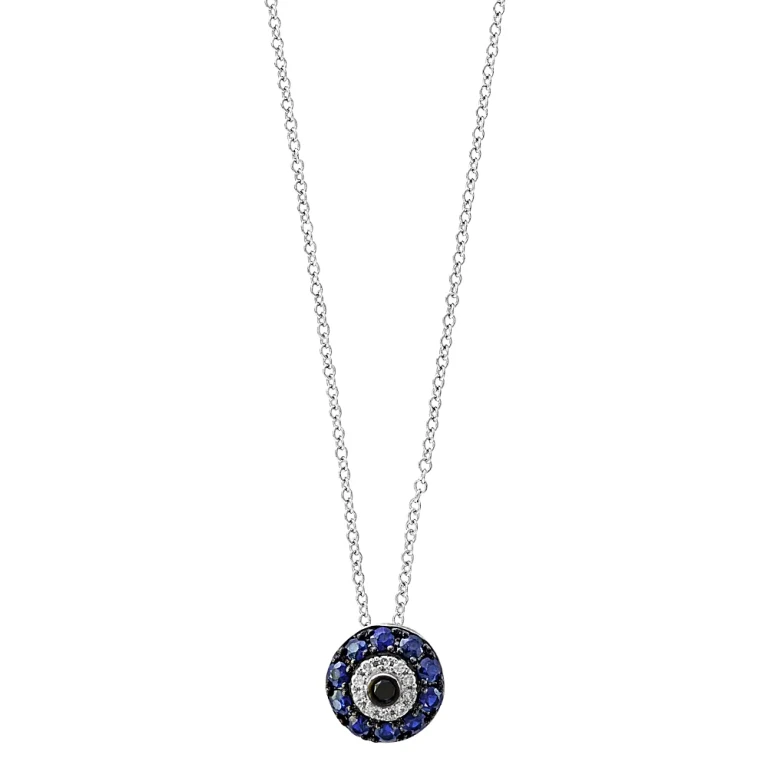 Blue Sapphire & Diamond Evil Eye Pendant Necklace in 14K White Gold, 18