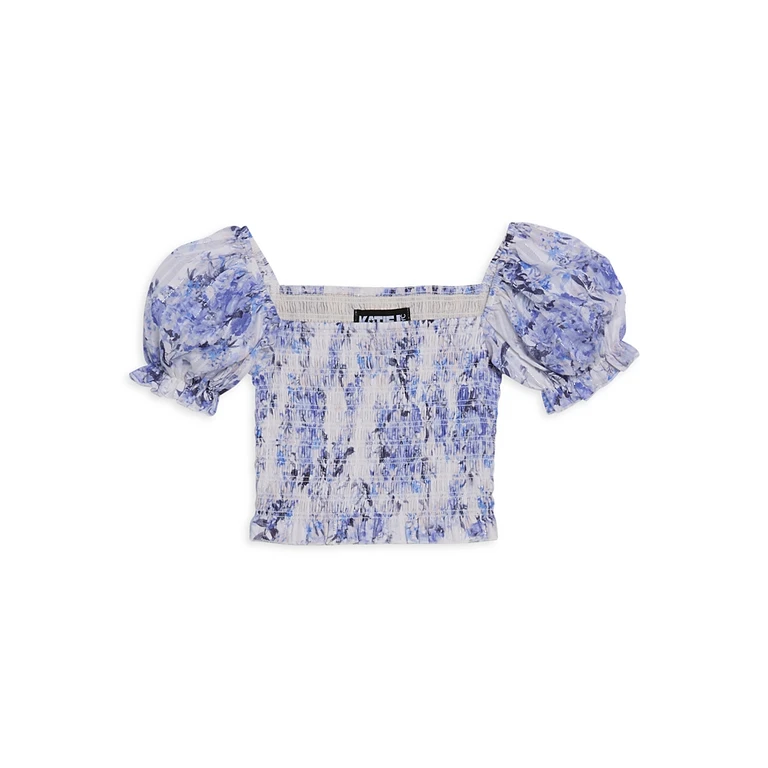KatieJnyc Girls' Marlee Smocked Floral Puff Sleeve Top - Big Kid