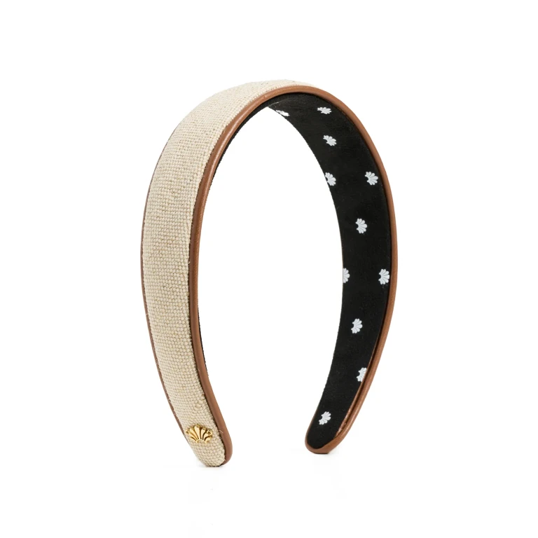 Lele Sadoughi Bessette Faux Leather Trim Headband Natural Canvas One Size