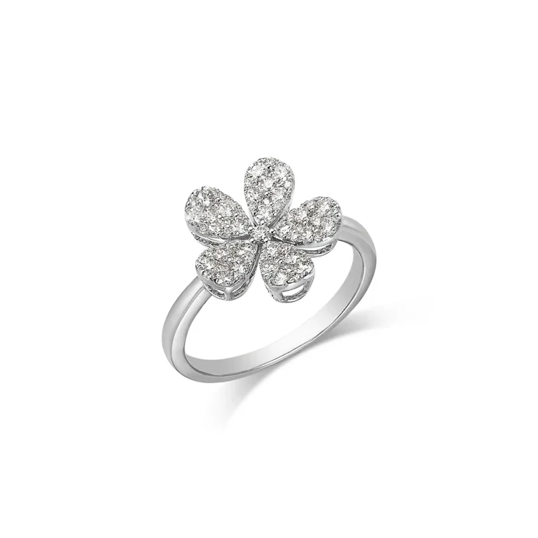 Pave Diamond Flower Ring in 14K White Gold, 0.65 tcw