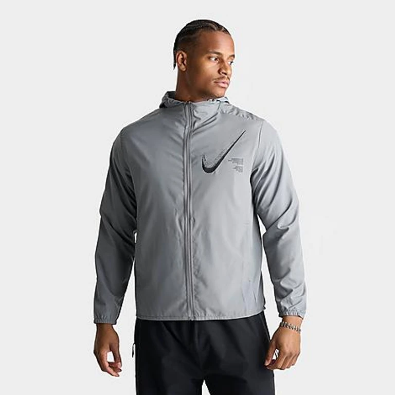 Nike Men's Dri-FIT Form Graphic Full-Zip Jacket in Smoke Grey/Black Size: Small
