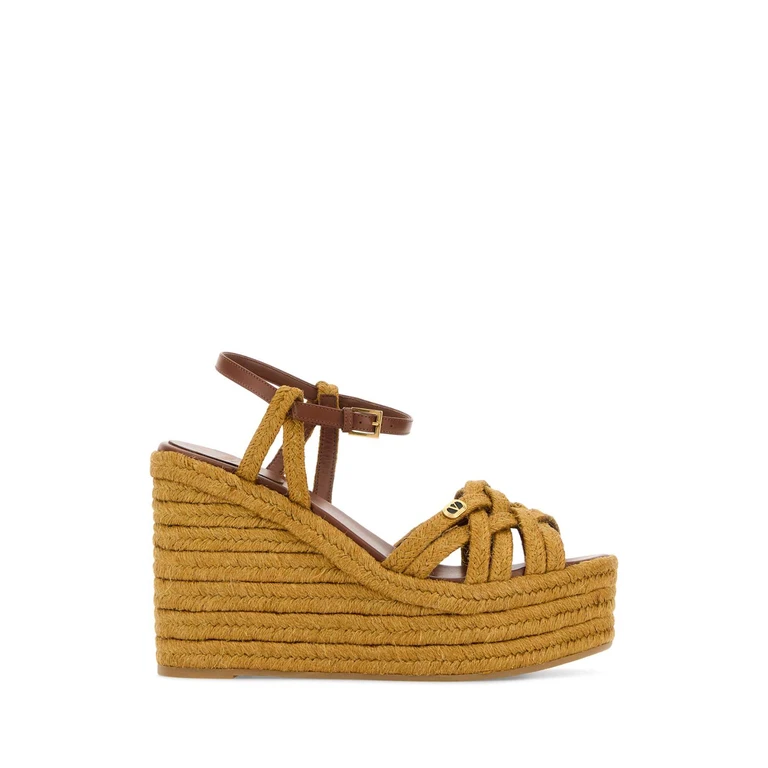 Valentino Garavani Mustard Raffia Vlogo Signature Wedges Senapetobacco Jute Espadrillas - Women