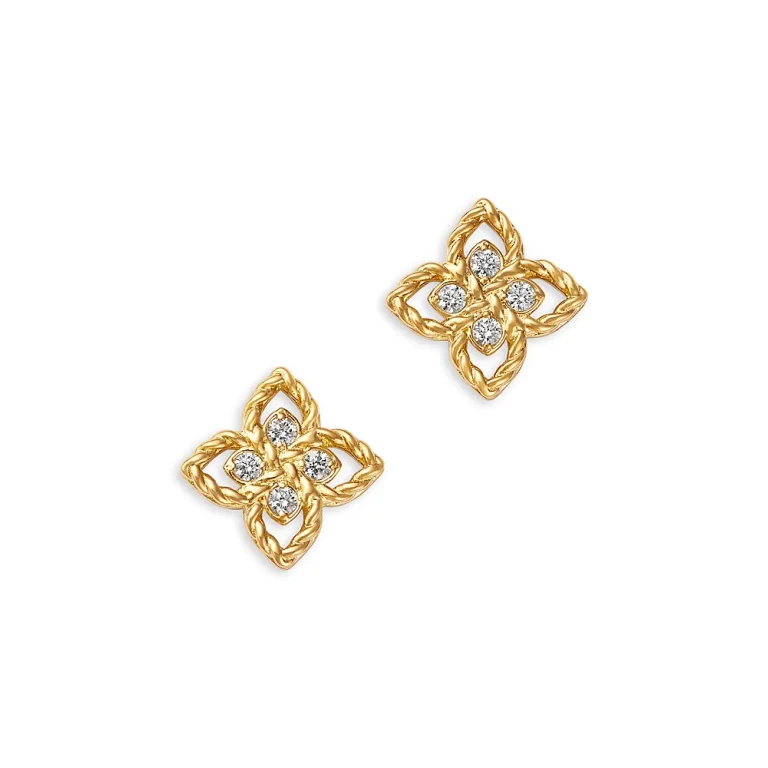 Roberto Coin 18K Yellow Gold Principessa Diamond Flower Stud Earrings