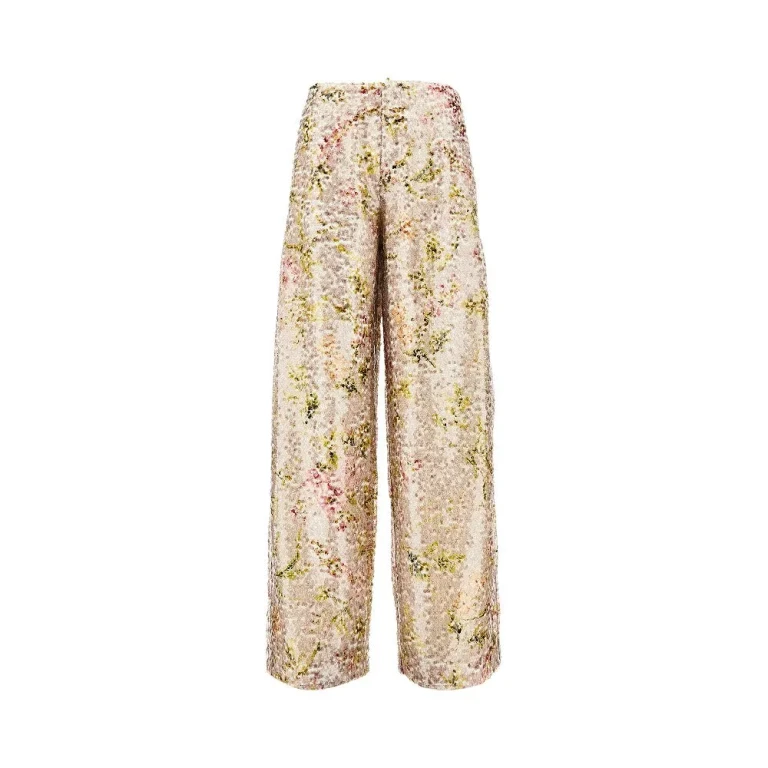 ALBERTA FERRETTI Floral motif sequinned pants Woman 42