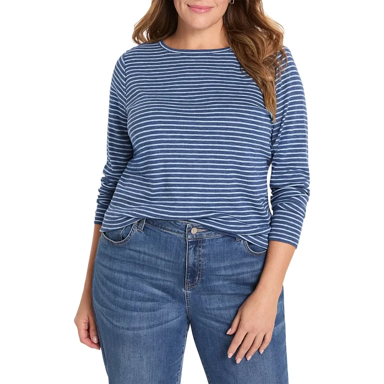 Nic+Zoe Plus Long Sleeve Striped Boat Tee