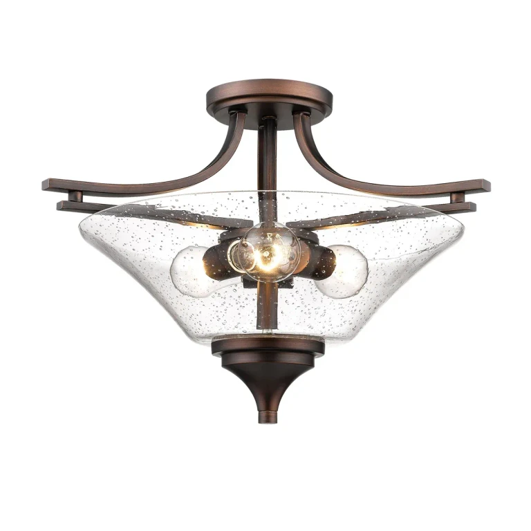 Rubbed Bronze Three Light Semi-Flush Mount from the Natalie Collection