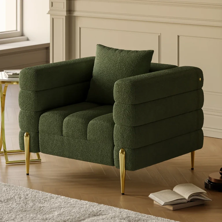White Boucle Accent Chair Modern Modular Arm Chair