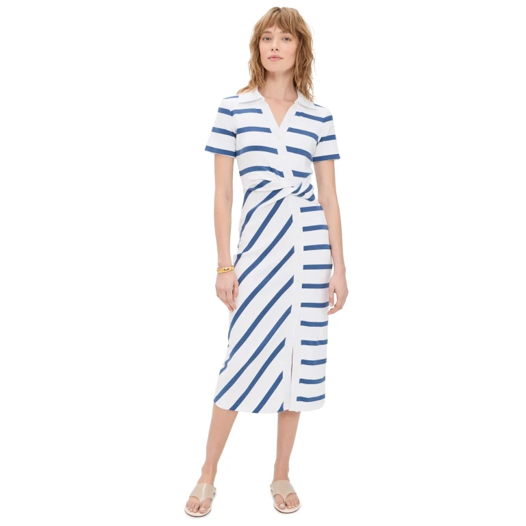 Tanya Taylor Ellicot Dress White/French Blue Wide Stripe S