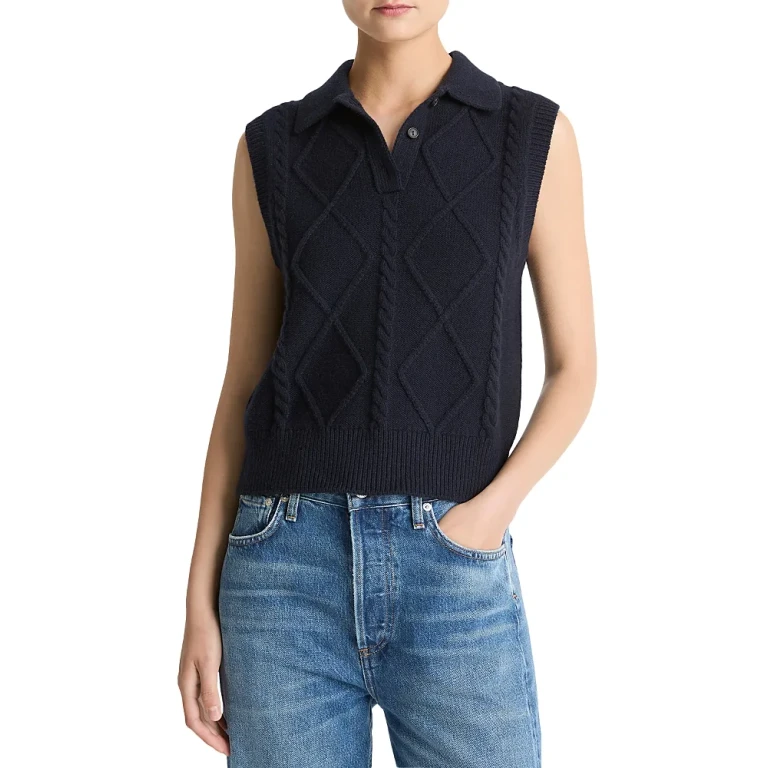 Vince Polo Cable Knit Sweater Vest