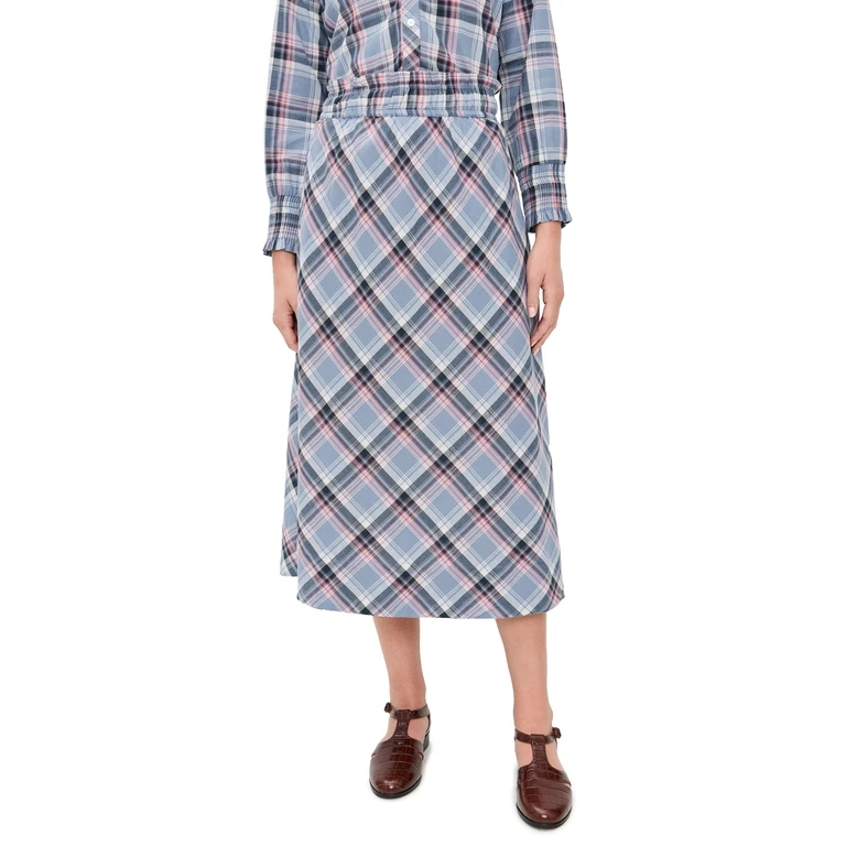 Marea Lydia Skirt Harbor Blue Check XS