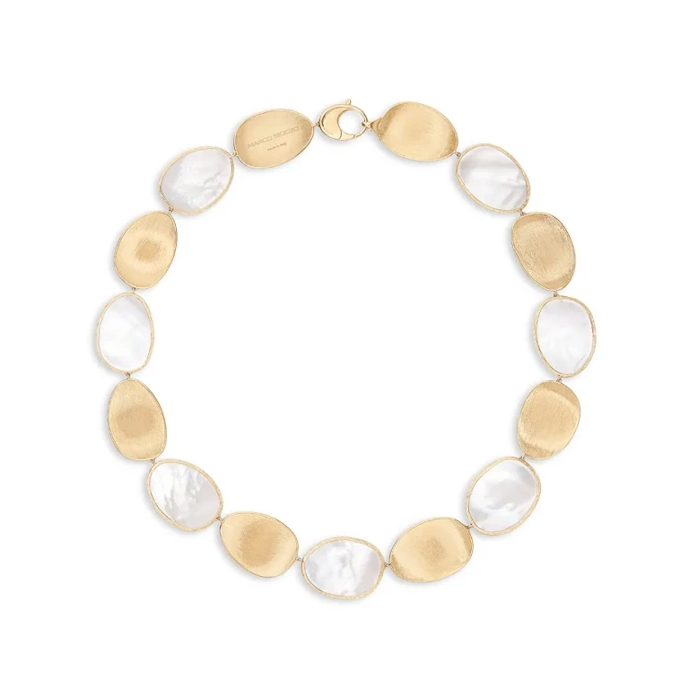 Marco Bicego 18K Yellow Gold Lunaria Large Mother of Pearl & Textured Disc Statement Necklace, 17.75