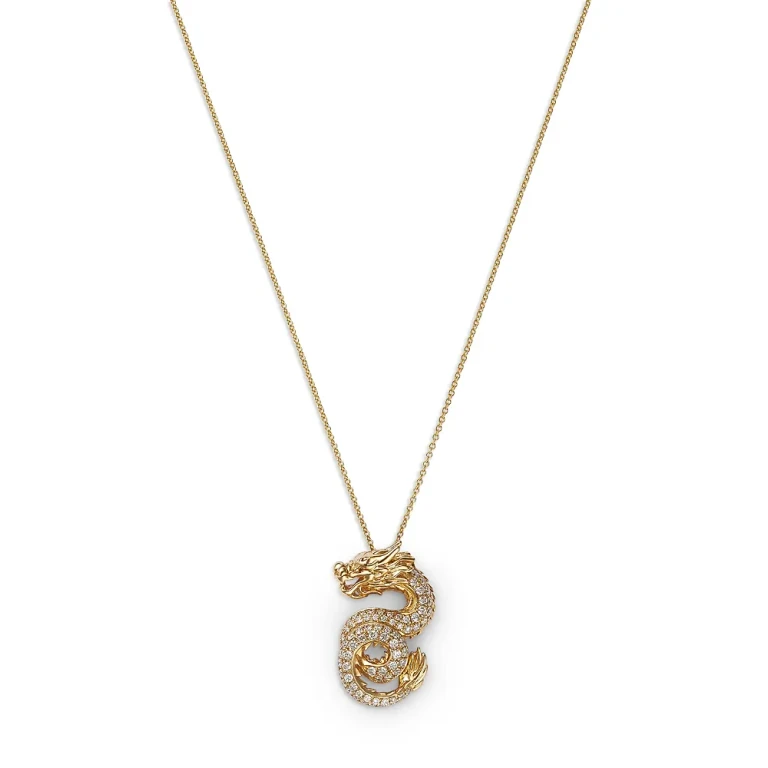Diamond Dragon Pendant Necklace in 14K Yellow Gold, 0.40 tcw