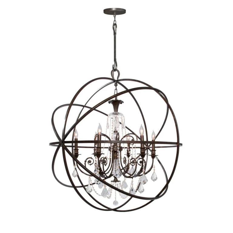 Solaris 6-Light 42" Industrial Chandelier in English Bronze with Clear Hand Cut Crystals