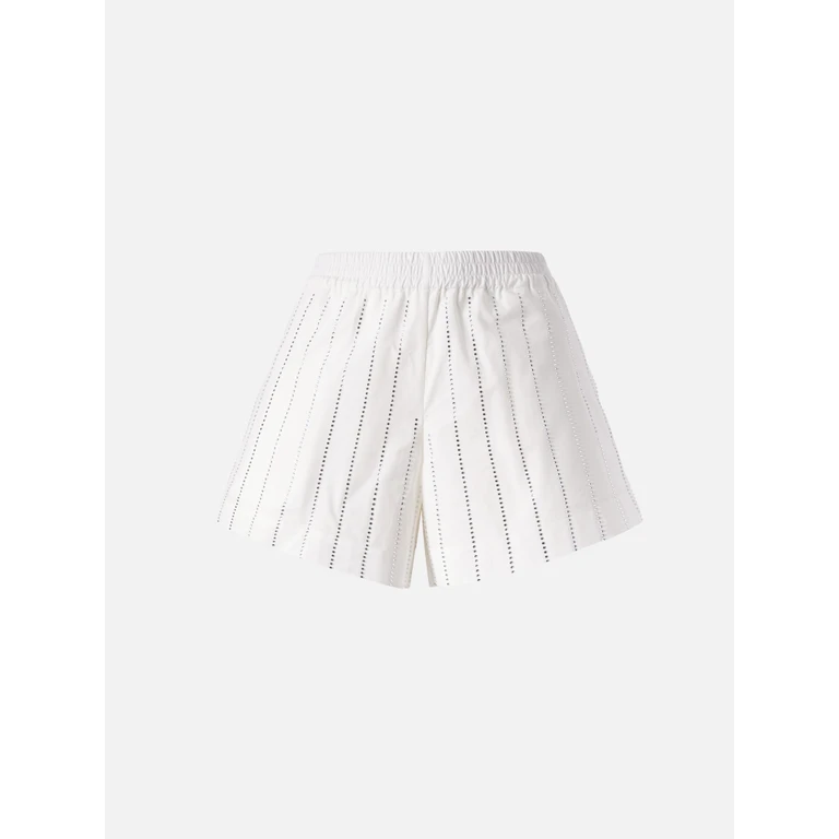 Mc2 Saint Barth Meave Cotton Poplin Pull Up Shorts With Striped Rhinestone Embellishment White Pant - Women