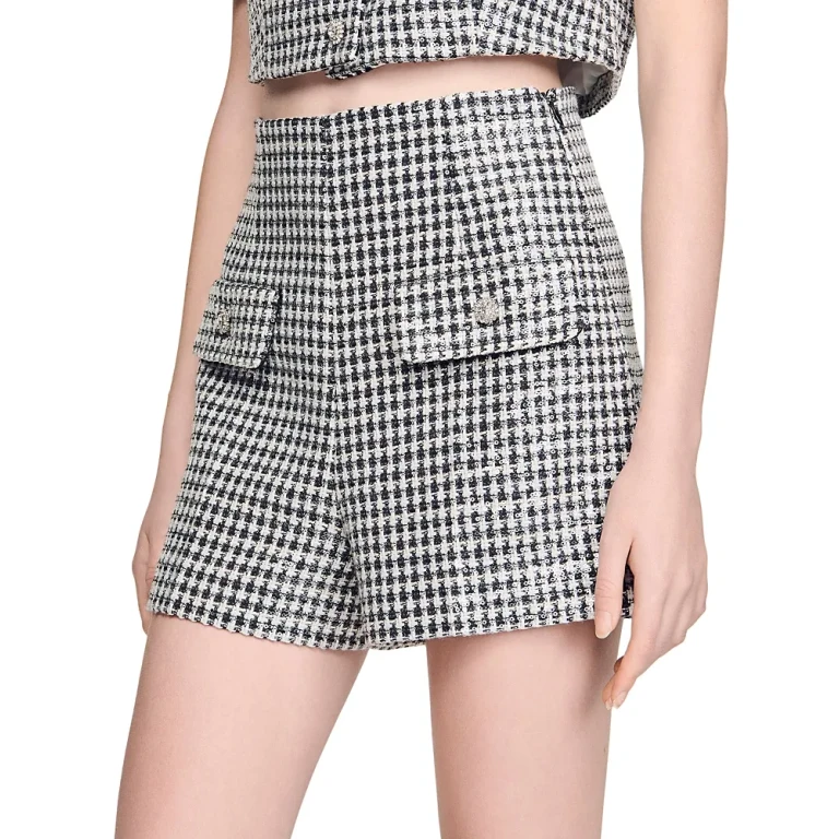 Sandro Sequin Houndstooth Tweed Shorts