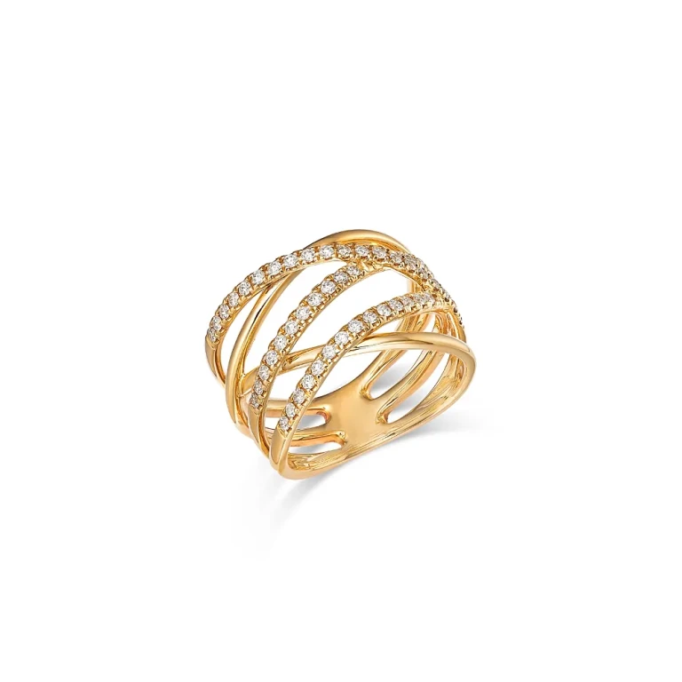 14K Yellow Gold Diamond Crisscross Ring, 0.50 tcw