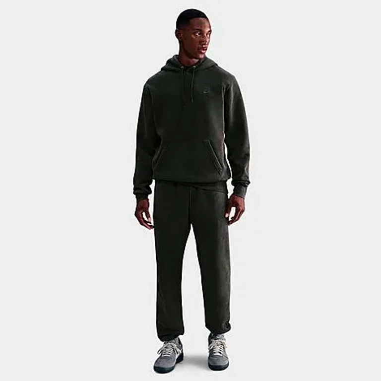 Nike Men's Sportswear Club Washed Fleece Hoodie in Sequoia/Sequoia Size: XS