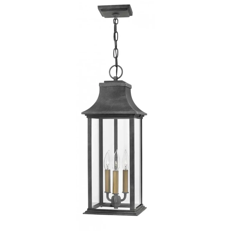 Aged Zinc LED Hanging Lantern from the Adair Collection