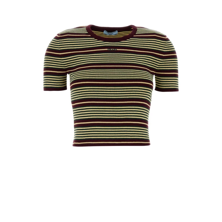 Prada Embroidered Cotton Blend T-Shirt Amaranto+crema - Women