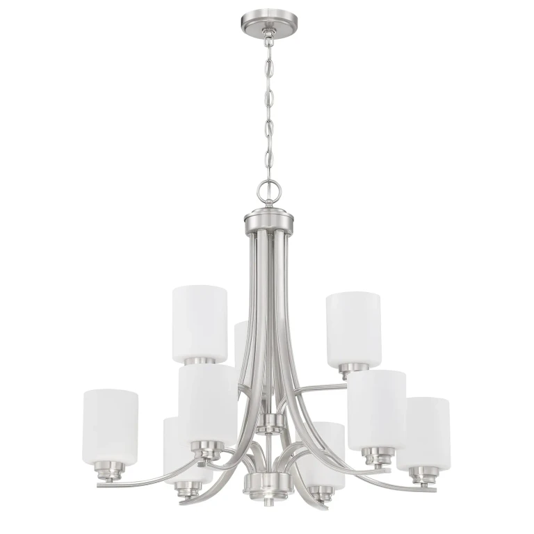 Brushed Polished Nickel Nine Light Chandelier from the Bolden Collection
