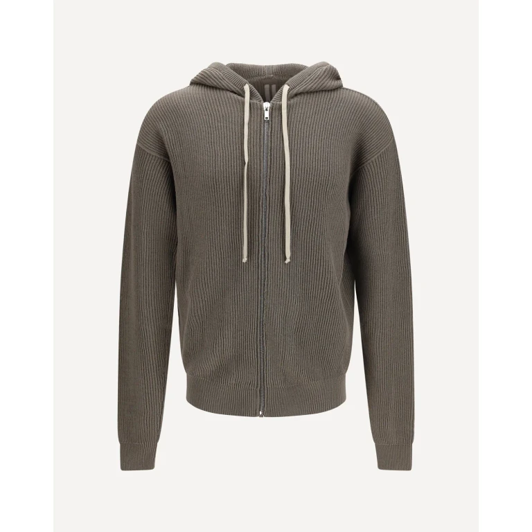 Sweatshirt com capuz em malha de lã virgem canelada Rick Owens