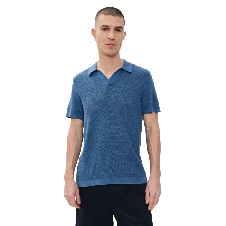 Onia Cotton Textured Johnny Collar Polo Midnight/White L