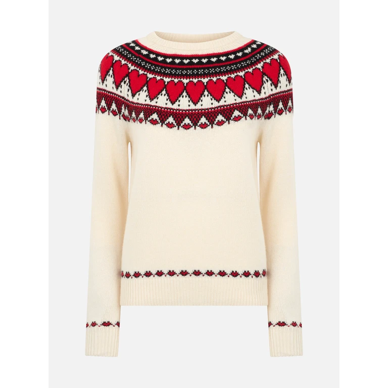 Mc2 Saint Barth New Queen Nordic White Sweater With Heart Jacquard - Women