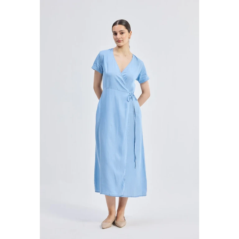 Maxi Wrap Dress in Light Blue