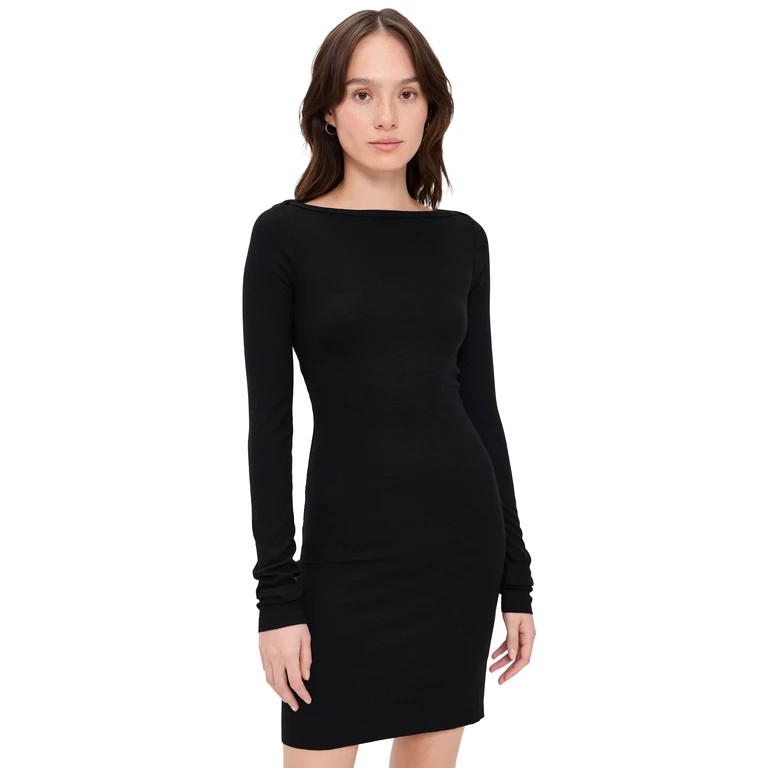 Éterne Long Sleeve Boat Neck Mini Dress Black M